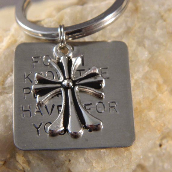 For I Know the Plans I Have for You Fleur Di Lis Cross Keychain